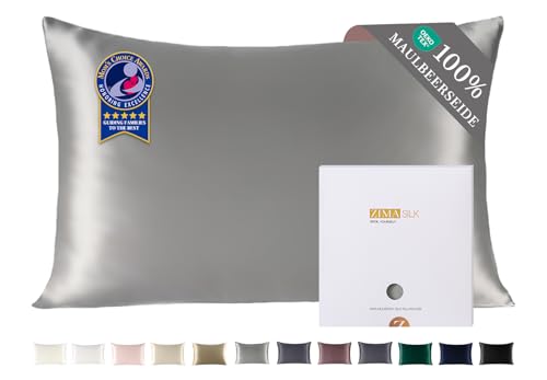 ZIMASILK Kissenbezug aus 100% Seide für Haare und Haut. Doppelseitige 19 Momme Reine Maulbeerseide Kissenhülle mit Reißverschluss, 1 Stück.(40x80 cm, Silber-Grau)