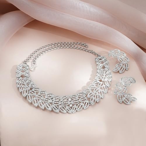 Image of Rubans Necklace Set American Diamond Cubic Zirconia Jewellery Gift for Women & Girls