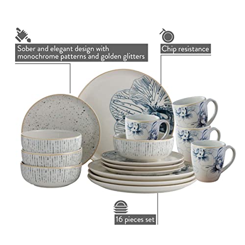 Corona Dinnerware Set 16-Pieces Earthenware | Cattleya Orchid | Set De Vajilla 4 Puestos | 16 Piezas | Ceramica #TOP1