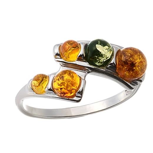 HolidayGiftShops Anillo Aria de Plata esterlina y ámbar báltico Multicolor: 8.5