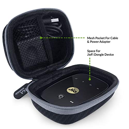 Image of GIZGA essentials Carrying Case for Jiofi 4G M2S&Jiofi3 WiFi Hotspot Dongle,Shock Asbsorber Protective Carbon Fibre Material,Detachable Hook,Mesh Pocket,Black,Single Band,0 gigabits per Second