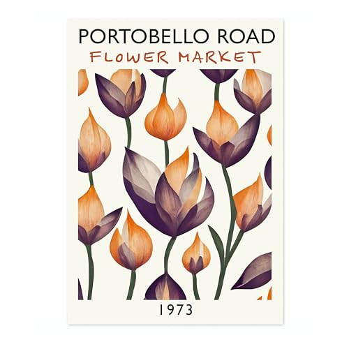 Cartel Mercado de Flores Portobello Road Londres, Láminas Decorativas Florales Abstractas, Cuadro Mural Viaje Minimalista Colorido para Dormitorio, Obra de Arte Hogar Salón o Pasillo, Sin Marco