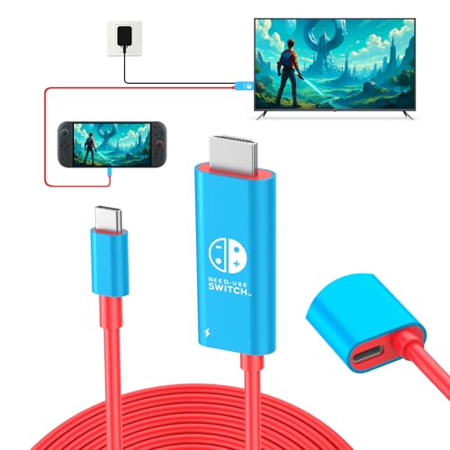 Image of Switch 2 Dock Station HDMI Cable Adapter 4K@60Hz 18Gbps 6.7ft PD 100W USB C to HDMI 2.0 Converter, Portable &Travel TV Connector Cord Compatible with Nintendo Switch 2 /OLED /2017, Blue