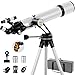 望遠鏡90mm口径700mm - Vertisteel AZマウントベース、高精度調整、天文学者と大人&子供に最適、ワイヤレスリモート、電話アダプタ付き旅行望遠鏡