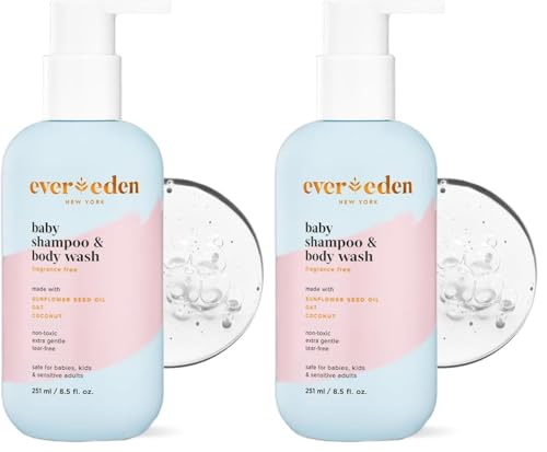 Image of Evereden Baby Shampoo & Body Wash 2-in-1, 8.5 fl oz | Gentle, Non-Toxic, Fragrance-Free, Hydrating Formula for Sensitive Skin (Pack of 2)