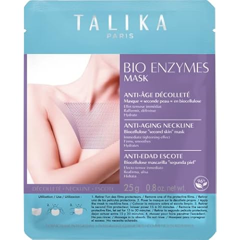 Talika Bio Enzymes Mask Neckline - Moisturizing & Brightening Decollete Mask - Biocellulose Anti-Aging Mask - Second Skin Effect Beauty Sheet Mask - 25g Cover
