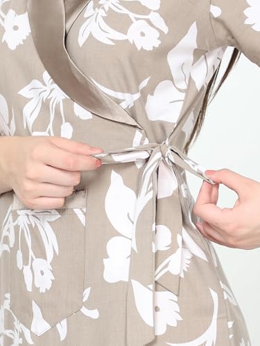 Image of 9shines Label Stylish Cotton Nighty Robe for Women | Front Open Floral Housecoat | Wrap Nighty with Pocket | Adjustable Waist Tie | Plus Size housecoat (HC-2026)