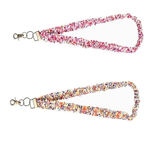 Elastic Neck Lanyard, 2 Pack Colorful Hair Tie Style ID Badge Holder with Lobster Clasp, Retractable Multicolour Elastic Fabric Lanyards for Teachers, Keys, Cards
