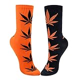 DAZCOS Unisex 2 Pairs Maple Leaf Socks Multicolor Christmas Thanksgiving Day Gift (Orange-Black)