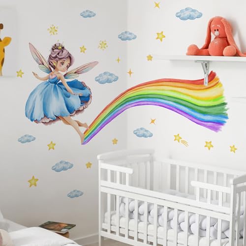 Vinilos decorativos de arcoíris mágico con hadas y nubes
