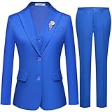 Kelyaa Women's 3 Pieces Suit Lady's 2 Buttons Peak Lapel Business Casual Office Outfits Slim Fit Blazer Jacket Vest Pants Set Royal Blue