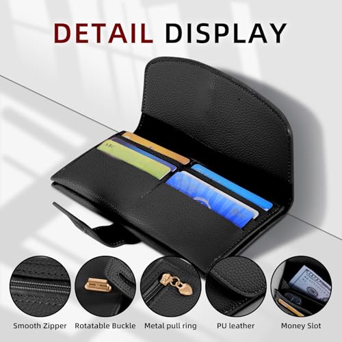ANEW Long Wallet for Women, Bifold Clutch Large Capacity Card Organizer Buckle Long Purse, Wallets Women with Card Holder Zipper Anti Theft Wallet Coin Purse (Black)4