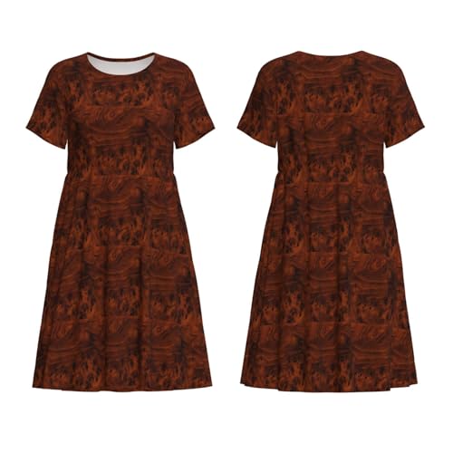 Robe midi décontractée à manches courtes avec coupe fluide Red Wood