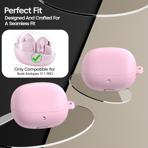 Image of Sounce Soft Silicone Protective Case Cover, Boat Airdopes Plus 311 (2025 Launch) Shockproof, Scratch-Resistant, Dustproof Earbuds Case with Keychain Clip, Easy Portability, (Pink)