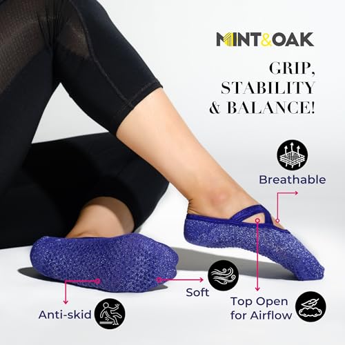 Image of Mint & Oak Pilates Socks with Grips for Women, Ankle Length Non-Slip Yoga Socks, Cotton Ideal For Yoga, Pilates, Gym, Workout, Cute Women's Gift