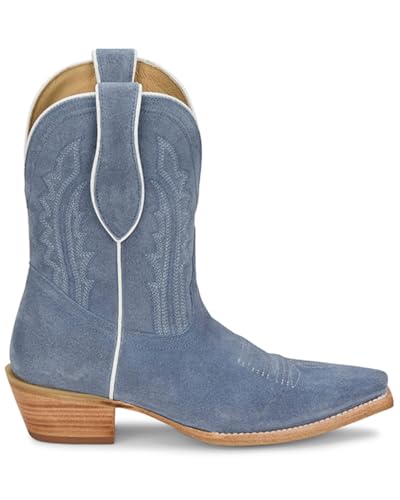 Tony Lama Women's Lea Suede Western Booties Snip Toe Light Blue 7 M US2