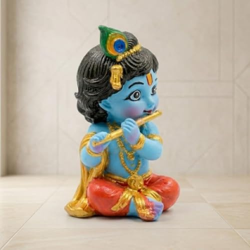 Image of Little Krishna Idol for Car Dashboard | Bal Gopal Laddu Gopal Murti | Cute Baby Krishna Statue for Home Temple, Office Desk & Pooja Room Decor | Resin Showpiece | Janmashtami Gift
