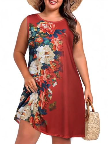 Image of elescat Plus Size Summer Dresses for Women Sleeveless Pockets Beach Tshirt Tank Sundress 2026