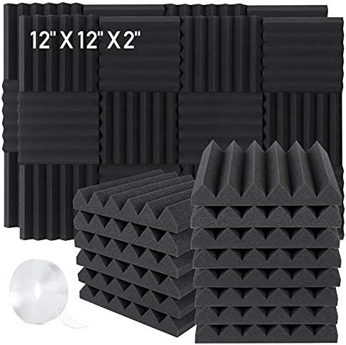 Focusound 50 Packs Acoustic Foam Panels Wedge 2" X 12" X 12", Soundproofing Foam Noise Cancelling Foam with Double-Side Tape