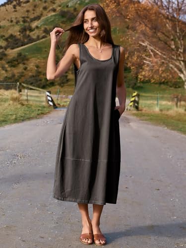 BerryGo Women's Loose Casual Midi Cotton Dresses Sundress Sleeveless Beach Summer Trendy Tank Top Dress with Pockets2