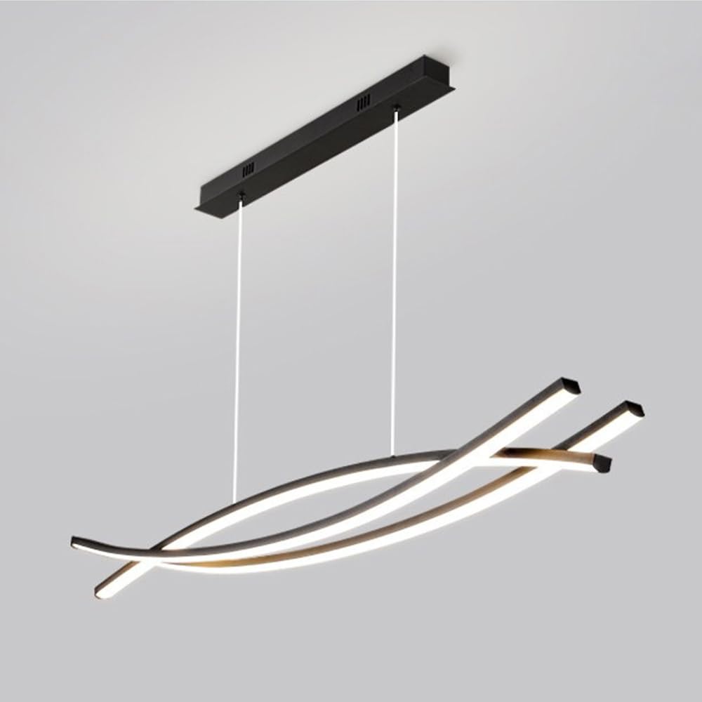 LYMSXAZOU Modern Linear Chandelier Curved Black LED Pendant Light for Kitchen Island & Dining Table Minimalist Hanging Lamp Ceiling Lighting Contemporary Fixture Bro Lamps