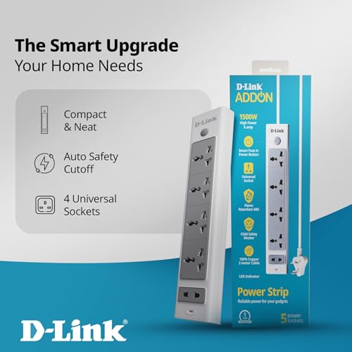D-Link 4+1 Universal Socket Power Strip with 2M Heavy-Duty Copper Cable | Smart Fuse with Surge & Overload Protection | Flame-Retardant, Child-Safe Design | Ideal for Home, Office & Study Setups - Image 7