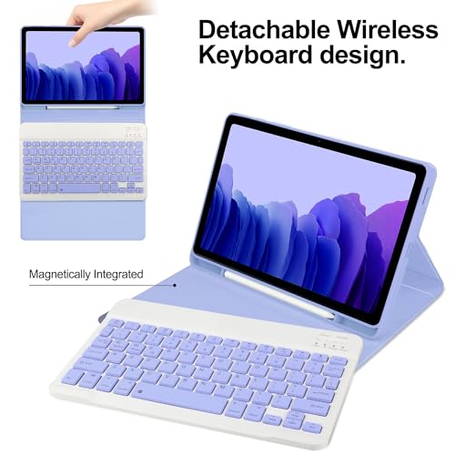 Image of Keyboard Case for Samsung Galaxy Tab A7 10.4inch 2022 /2020, Magentic Protective Cover with Pencil Holder, Detachable Wireless Bluetooth Keyboard, Purple