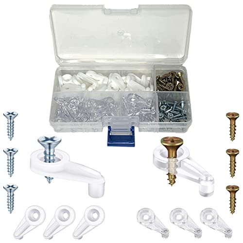 Image of JSglobal Glass pane window screen clips, 60 pack Mirror hanging kit, mirror hanging hardware in compact container. 4mm Mirror clips with screws for frame fasteners, glass fasteners & mirror fasteners.