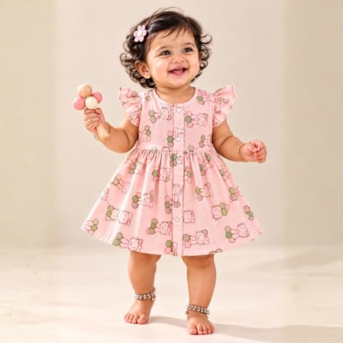 Image of Lilimi Toddler Baby Girl Cotton Muslin Dress, Breathable Flutter Sleeve Button-Front Cute Frocks