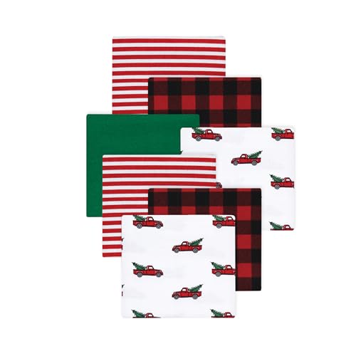 Image of Little Treasure Hudson Baby Cotton Poly Flannel Receiving Blankets Multipack, Red Christmas Tree Truck, 30x30 inches