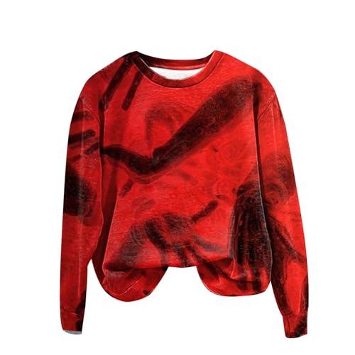Sweatshirt femme avec mots graphiques pull ample rouge