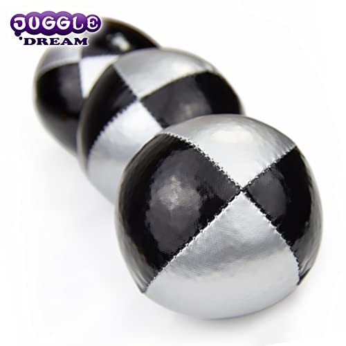 Juggle Dream 3X Pro Thud Jonglierbälle - Set mit 3 professionellen Jonglierbällen mit kostenlosem Online-Lernvideo, perfekt für Anfänger und Experten (Silber/Schwarz)