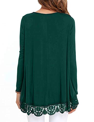 DOSWODE Womens Tops Long Sleeve Lace Trim O-Neck A-Line Tunic Blouse Shirts Green XL