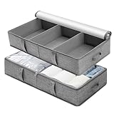 WOVTE Under bed Storage Box with Lids, 2Pack 50L Large Under Bed Storage, Foldable Clothes Storage Box with Handle and freely adjustable dividers, for Clothes Blankets Shoes Pillows