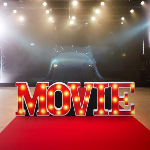 Image of DoubleFill 7.7 ft Movie Night Party Decorations Red Carpet Movie Letter Cardboard Cutout Stand up Premiere Party Decorations Red Carpet Photo Prop Backdrop for Prom Night Theme Decor