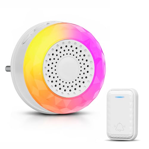 Image of Wireless Doorbell with Safety Alarm & Night Light for Home and Office, Upto 350M Range with 62 Chimes, Diamond Shape, 6 RGB LED modes, 4 Level Volume, Calling Bell (Transmitter & Receiver)