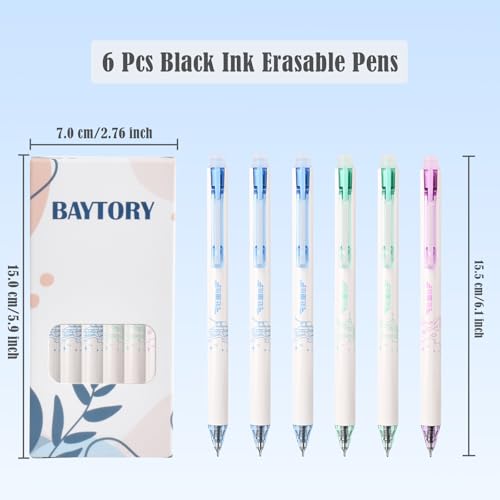 BAYTORY 6 bolígrafos borrables punta fina 0.5mm tinta negra miniatura 2