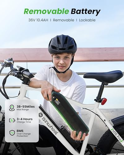 Image of isinwheel M10 Pro Electric Bike, 1000W Peak Motor, 22 MPH 20 inchx4 inch Fat Tire Ebike, USB Phone Charging Port, 10.4Ah Removable Battery, 7-Speed Electric Dirt Bike for Adults, Teens & Women