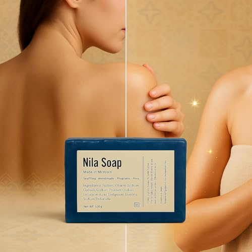 Image of MS MAGIC SECRET Moroccan Nila Soap - Brightening Body Soap Bar | Natural Indigo Powder Hammam Skincare | Deep Cleansing, Exfoliating & Glow Enhancing Bath Soap for Women & Men | 100% Natural, Sourced from Morocco made with Pure Nila, Shea Butter and Coconut Oil