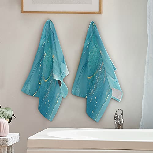 Alaza Blue Marble Abstract Fluid Art Hand Towels Soft Absorbent Decorative Bath Towels Face Towels Set Of 2 For Bathroom Gym Hotel Spa 28 X 14 Inch #TOP3