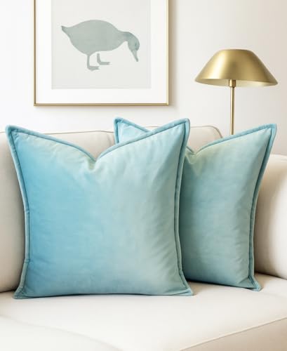 Luxury Velvet Cushion Covers – Soft Decorative Throw Pillowcases for Sofa, Bed, or Chair (Set of 2) (Duck egg, 50 x 50cm (Pack of 2))