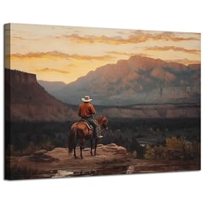 ZYGARTEQ Western Cowboy Canvas Wall Art Vintage Landscape Rustic Southwest Wall Decor Pictures Horse Riding Art Prints Mid-Century Home Decor Prints for Bathroom Living Room 12x16in