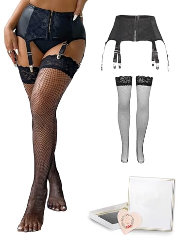 ohyeahlady Porte jartelle Femme Sexy Ensemble Collant Ronde Ensemble Porte Jarretelles Complet avec Bas Résille Ensemble Sexy Cuir Curvy Guêpière Lingerie hHot Grande...
