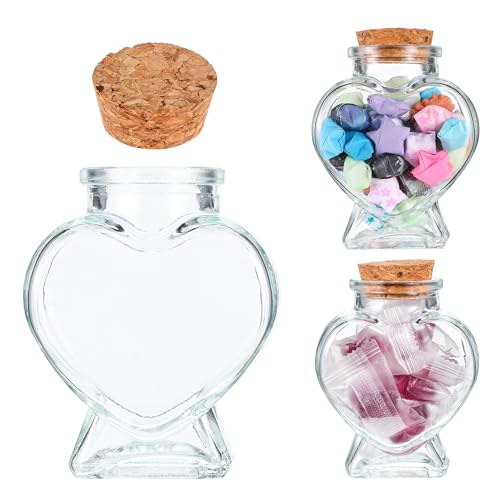 YUXIANLB Decorative Bottles Glass Jar With Lid 1 PCS Empty Mini Glass Heart-Shaped Bottle Keepsake Jar With Cork Stoppers Clear Heart Shaped Vase Drift Vial For DIY Art Crafts Party Wedding Decoration