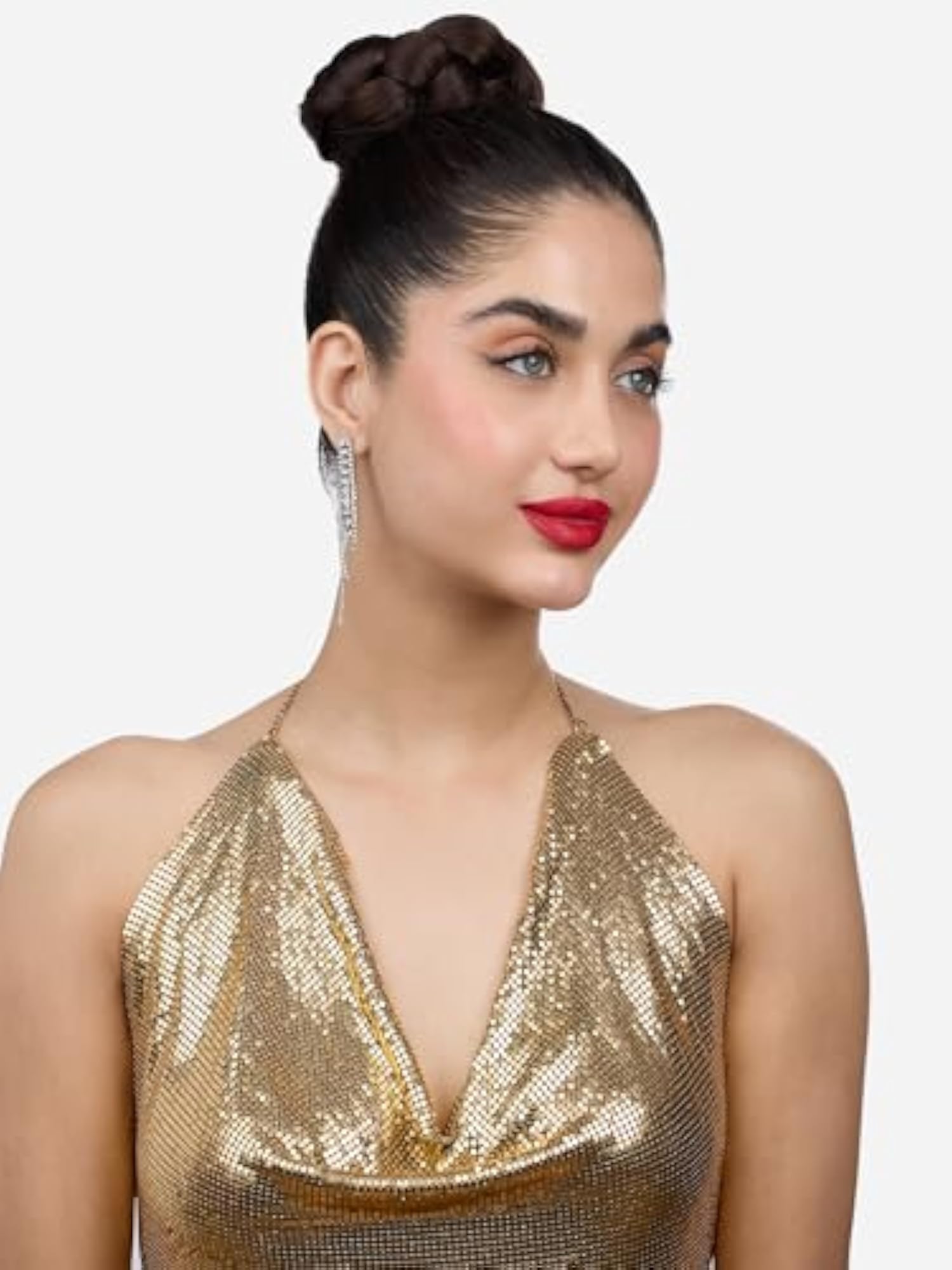 Austrian Diamonds & Metallic Mesh Grid Sequins Drop Earrings