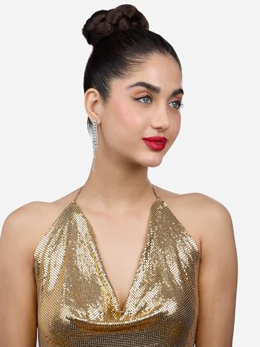 Austrian Diamonds & Metallic Mesh Grid Sequins Drop Earrings