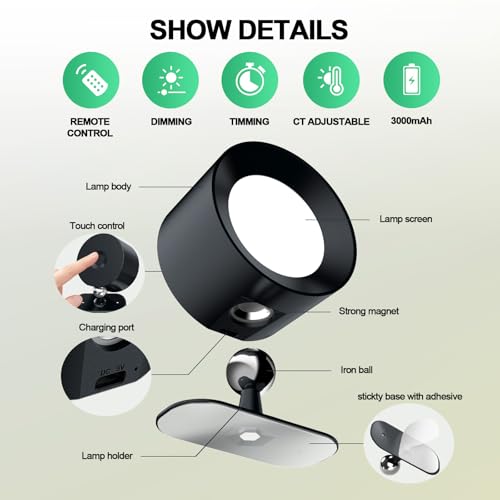AOMEES Wall Lights Battery Operated Wall Sconce, 3 Color Temperatures & 3 Brightness Level - image 6