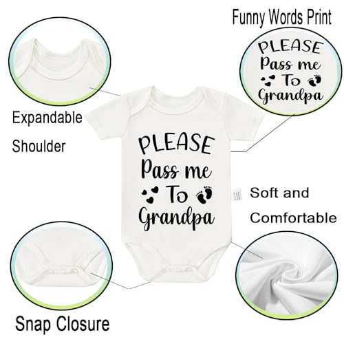 Please Pass Me to Grandpa Bodysuits, First Time Grandpa Gifts Baby Items Cute Baby Newborn Cotton Bodysuit 0-24 Months2