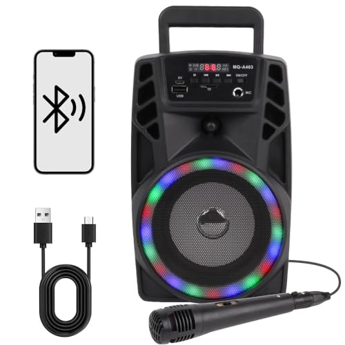 5 inches Portable Karaoke Machine,Wireless Bluetooth Speaker,Outdoor Lights with 1 Wired Microphone,for Party,Stereo Super Bass Ultra Loud.