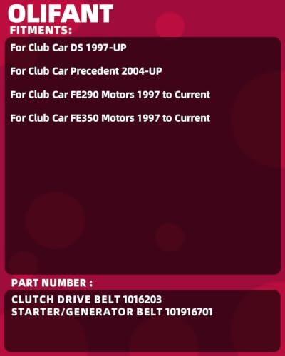 Image of Clutch & Starter Generator Drive Belt for Club Car DS 1997-up, Club Car Precedent 2004-up Gas Golf Cart 101916701 1016203